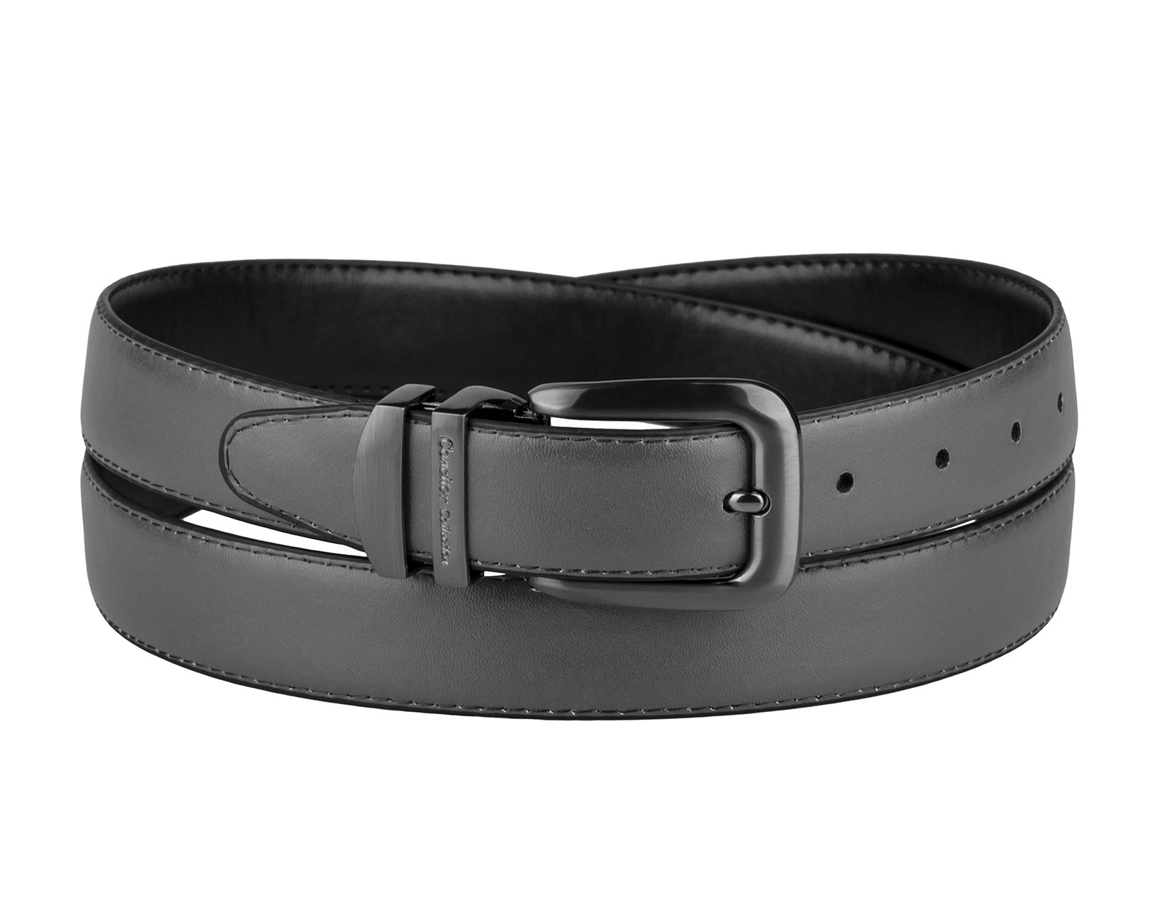 Concitor Reversible Belt CHARCOAL GREY Black Bonded Leather Pewter-Tone Bckle 60