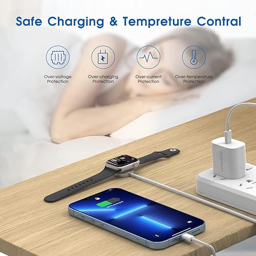 Miniatura 5 de Cargador rápido USB C para Apple Watch, 2 en 1, certificado Apple MFi cable de carga magnético de 6 pies y cargador de pared rápido PD USBC