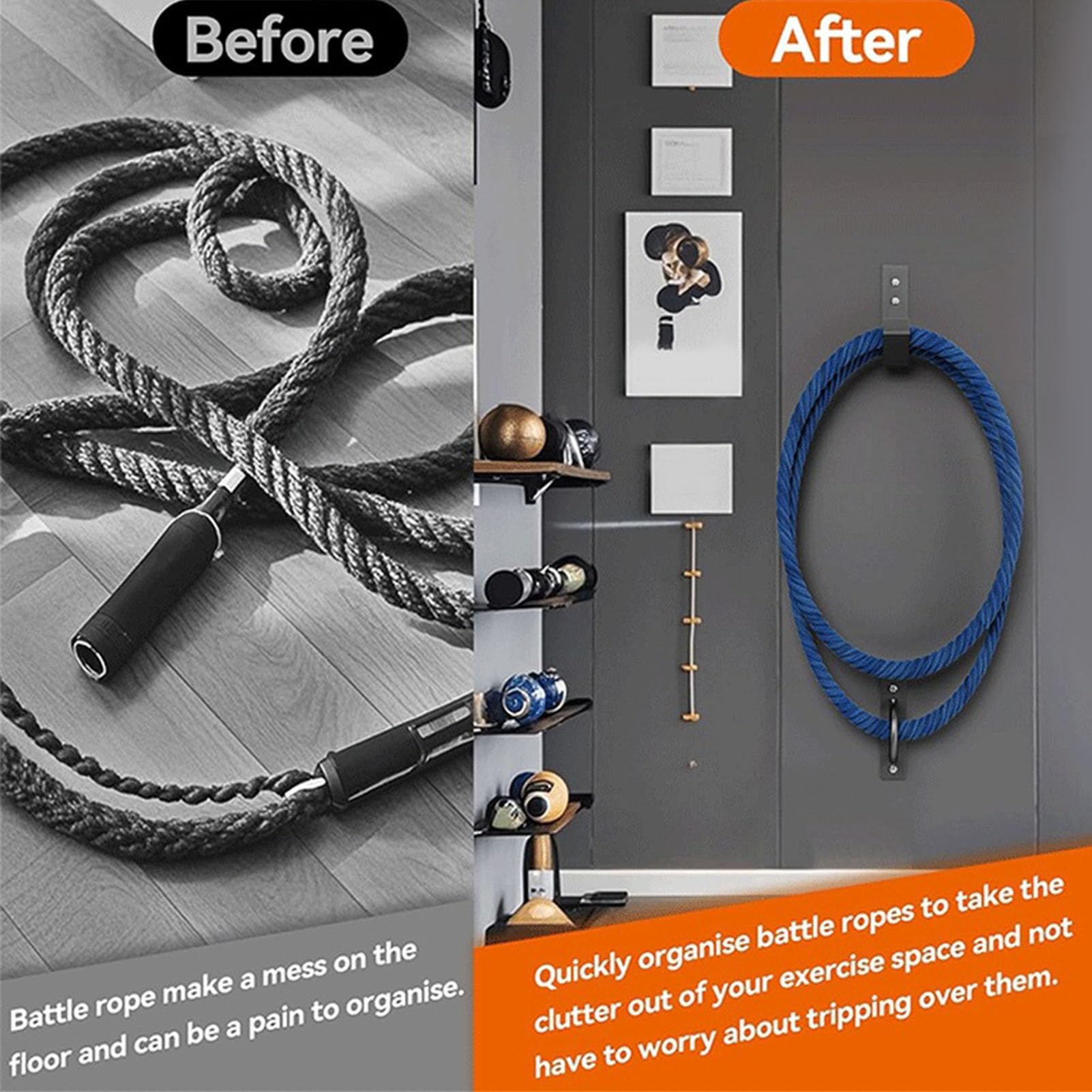 Cosiki Battle Rope Wall Mount Rack, Stable Steel Design (Acciaio)