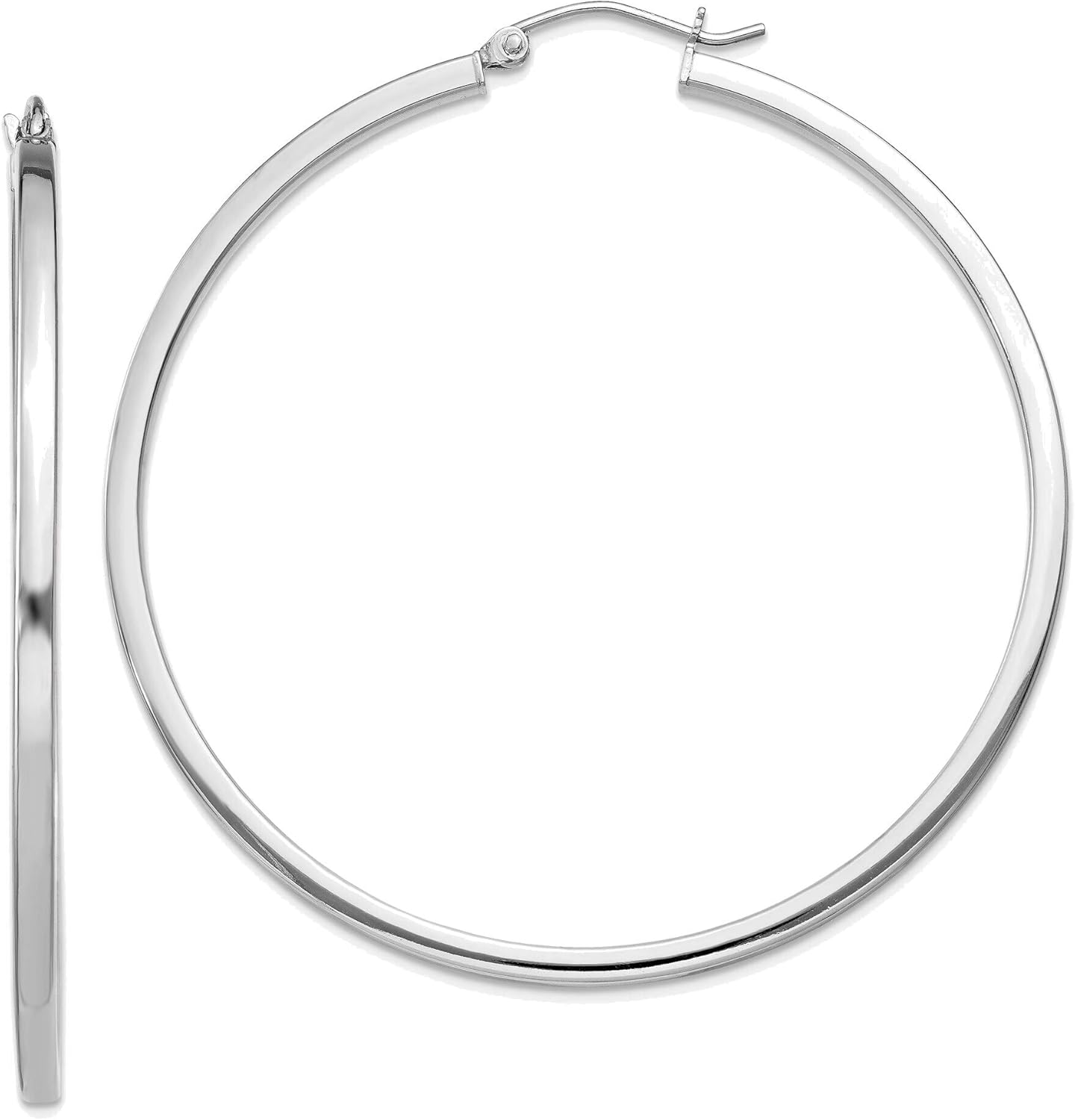 Sterling Silver Rhodium-plated 2x50mm Square Tube Hoop Earrings Stylish