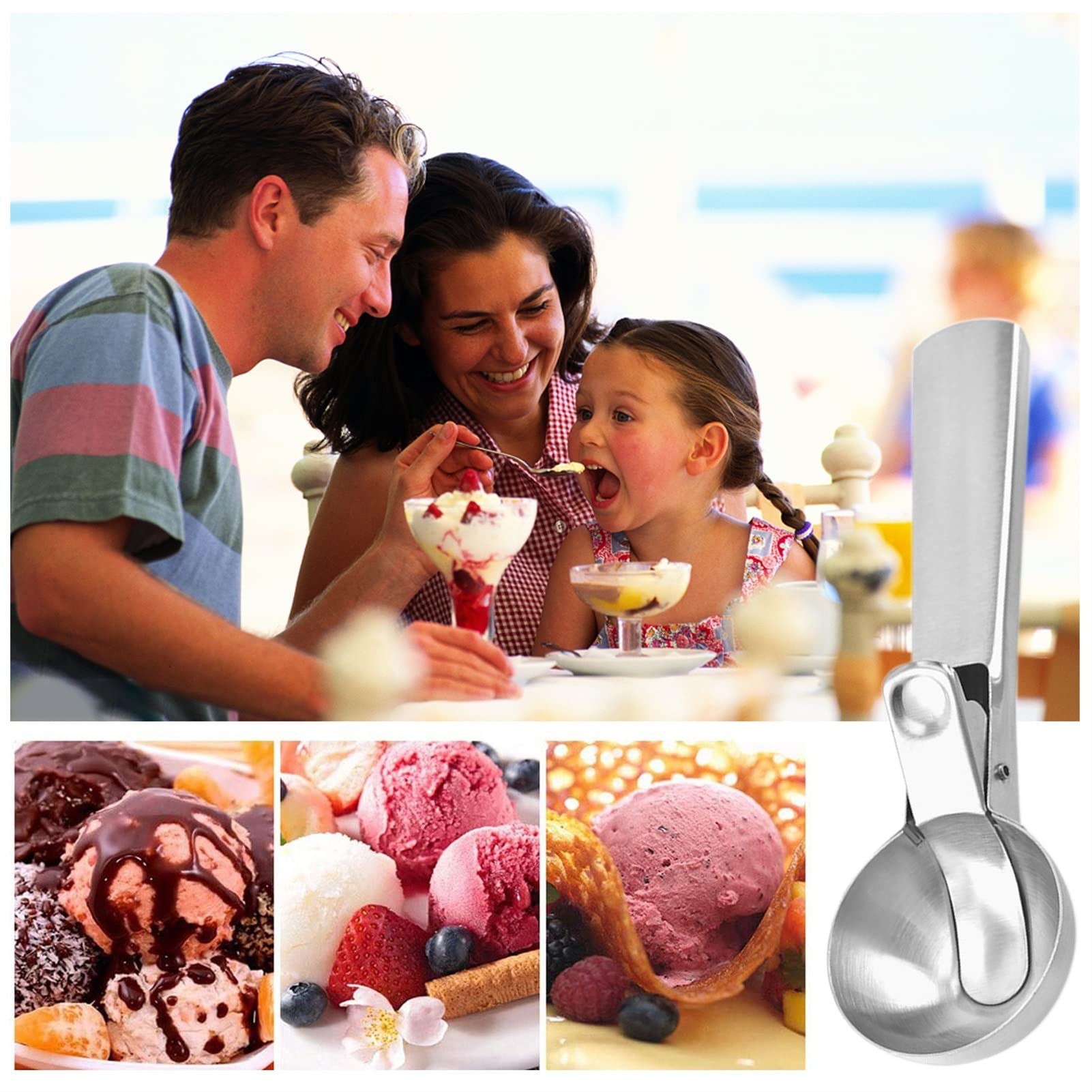 Lot de 2 cuillères à crème glacée en acier inoxydable de qualité supérieure - Pour pelleteuse de pastèque - Cuillère à dessert - 17,8 cm