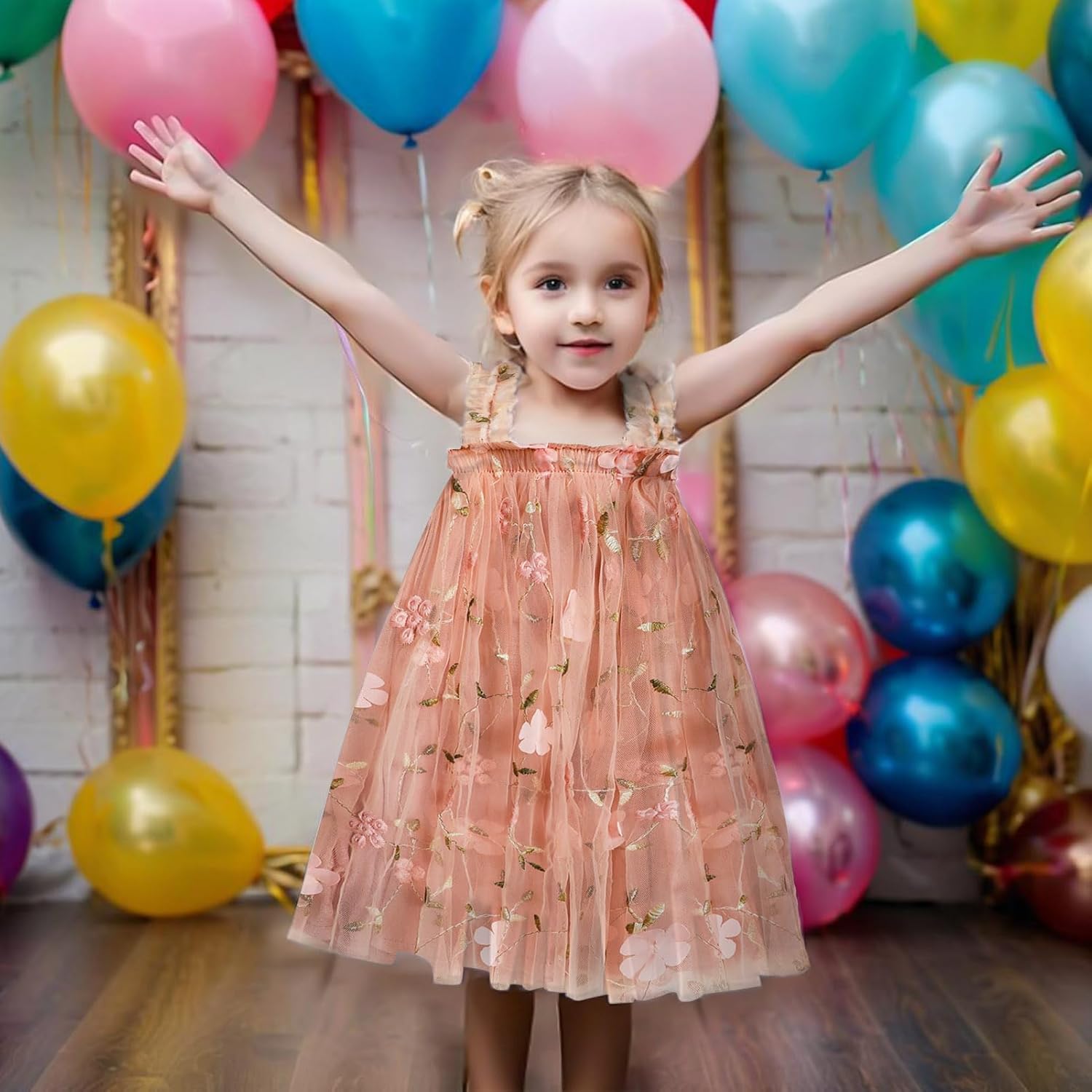 Toddler Baby Girl Tutu Dress Sleeveless Floral Print Tulle Dress Little Girl Princess Dresses with Flower Headband - Image 3