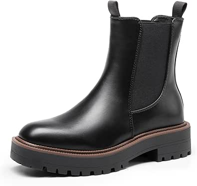 Women's Chelsea Ankle Boots Square Toe Fashion Low Heel Lug Sole Platform Fall Booties Shoes