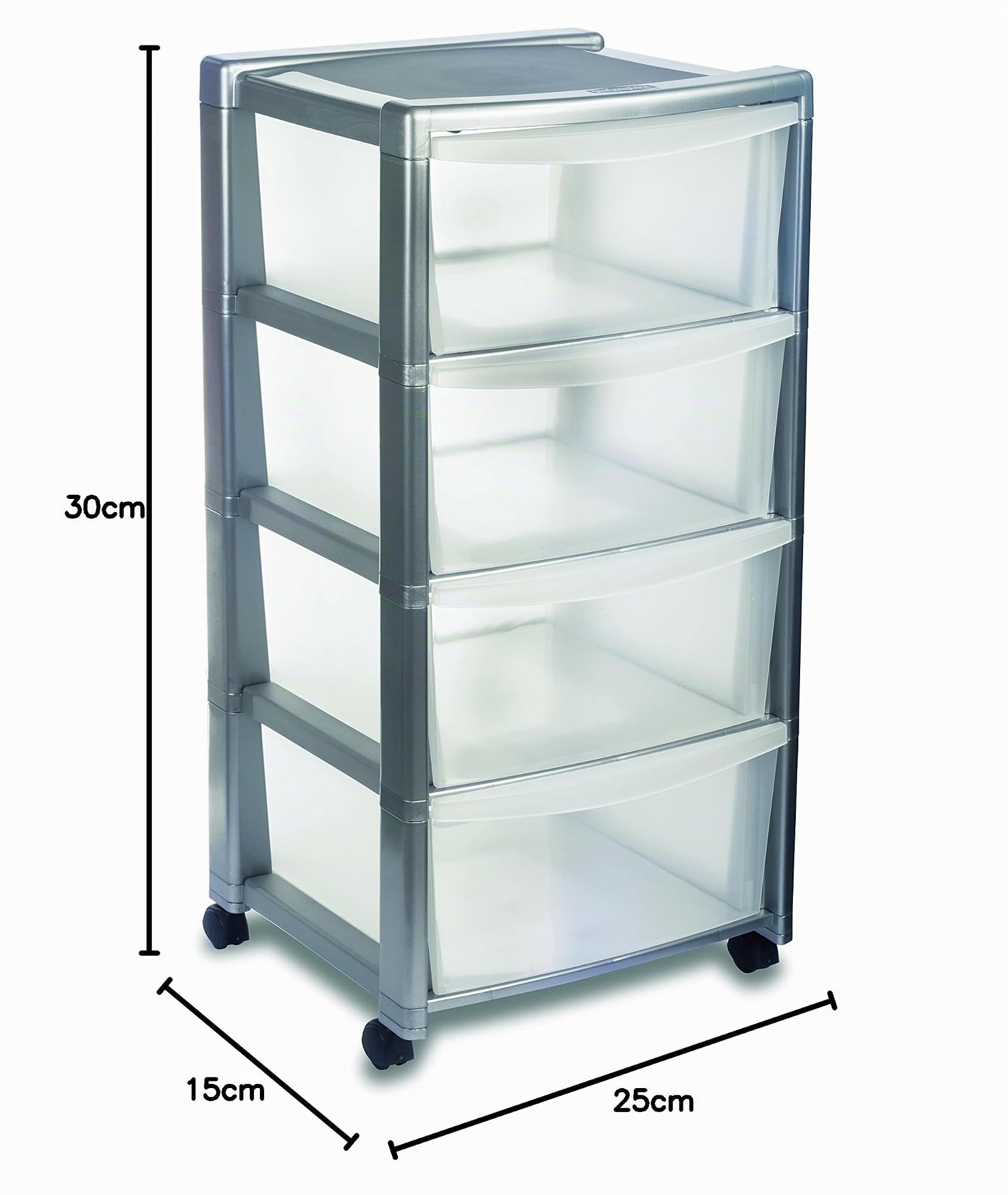 Stefanplast Libera 4 Cassettiera a 4 Scomparti con Ruote, Grigio/Trasparente, cm 40x40x80h