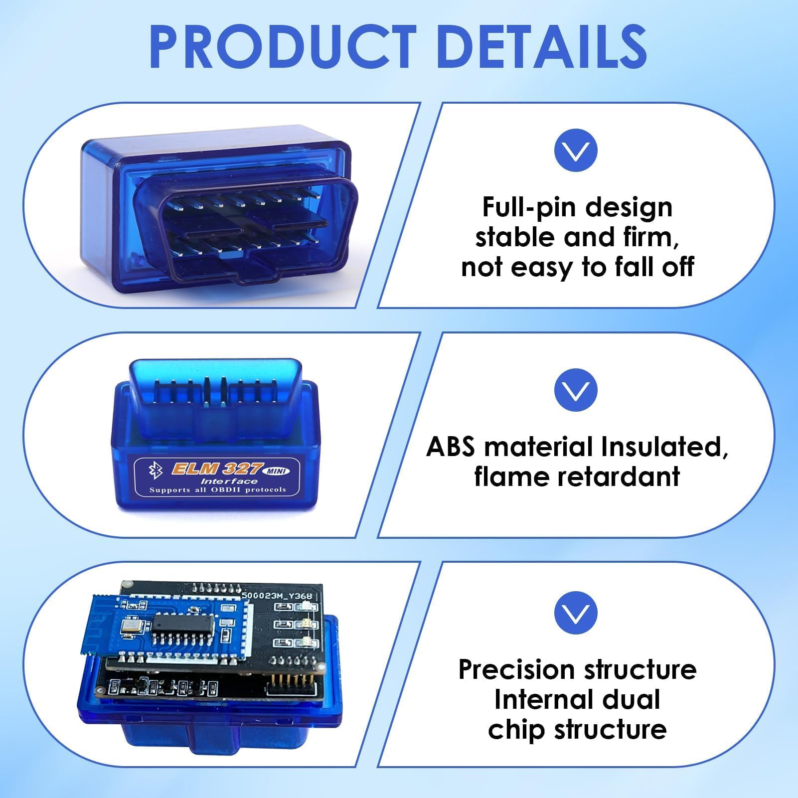 Mini ELM327 OBD2 Bluetooth Scanner, Auto-Diagnose-Adapter für Android/ Windows/Linux, kompatibel mit OBD-II Fahrzeugen, Motor-Fehlercodes lesen & löschen, Kfz-Diagnosegerät für alle Marken Car