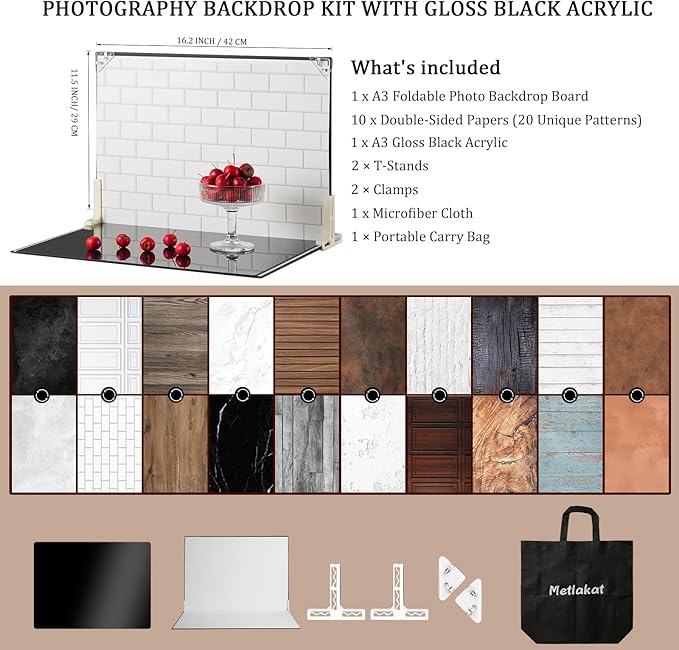 Fondos para Fotografía de Alimentos con Acrílico Negro Brillante, 10 Piezas 20 Patrones miniatura 2