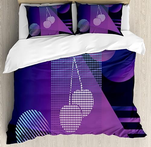 Miniatura 19 de Ambesonne Synthwave Duvet Cover Set, Retro Futurism Inspired Illustration Artwork with Sun and Palms, Decorative 3 Piece Bedding Set with 2 Pillow