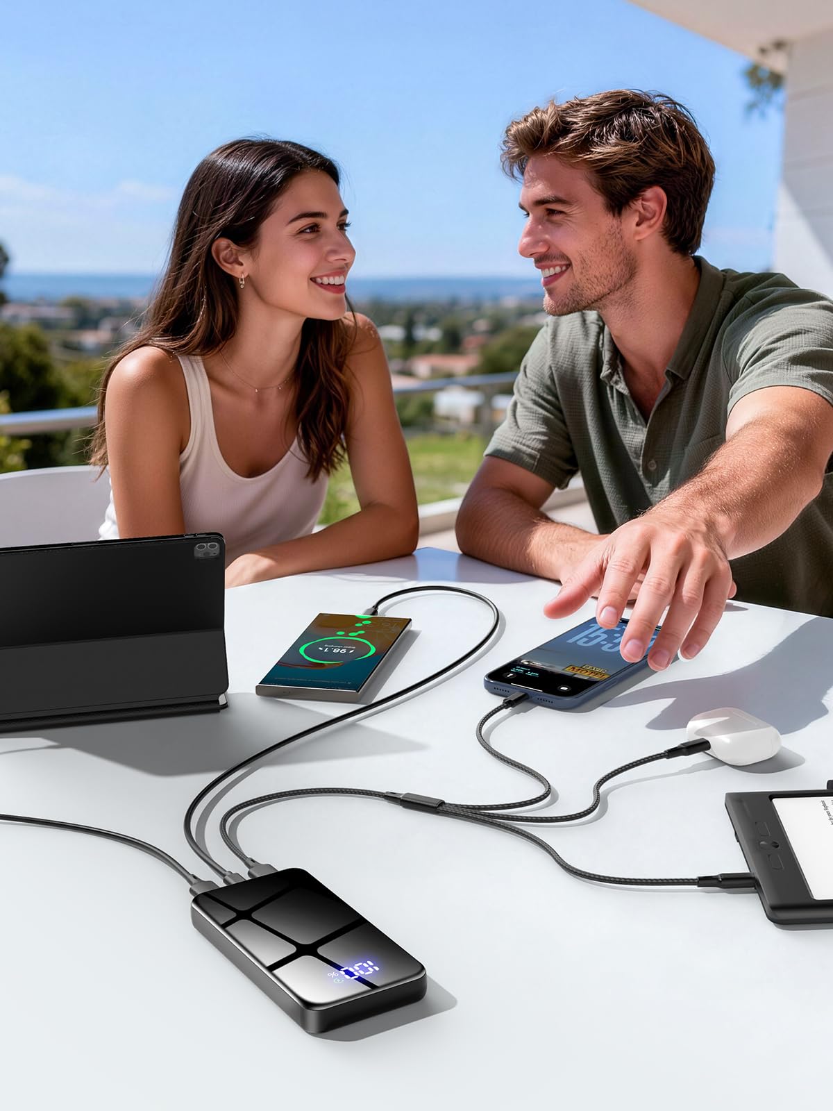 Power Bank, 30% Größere Kapazität 26800mAh Powerbank mit 3-in-1 Kabel, LED Display, Schnellladen USB-C, Reise-Essential Externer HandyAkkus für iPhone 17/16/15, Samsung S26/S25/S22, Xiaomi,Schwarz