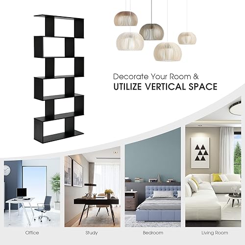 Miniatura 40 de Giantex Estantería geométrica blanca, de madera en forma de S, 6 niveles, moderna, independiente, decorativa, para dormitorio, sala de estar