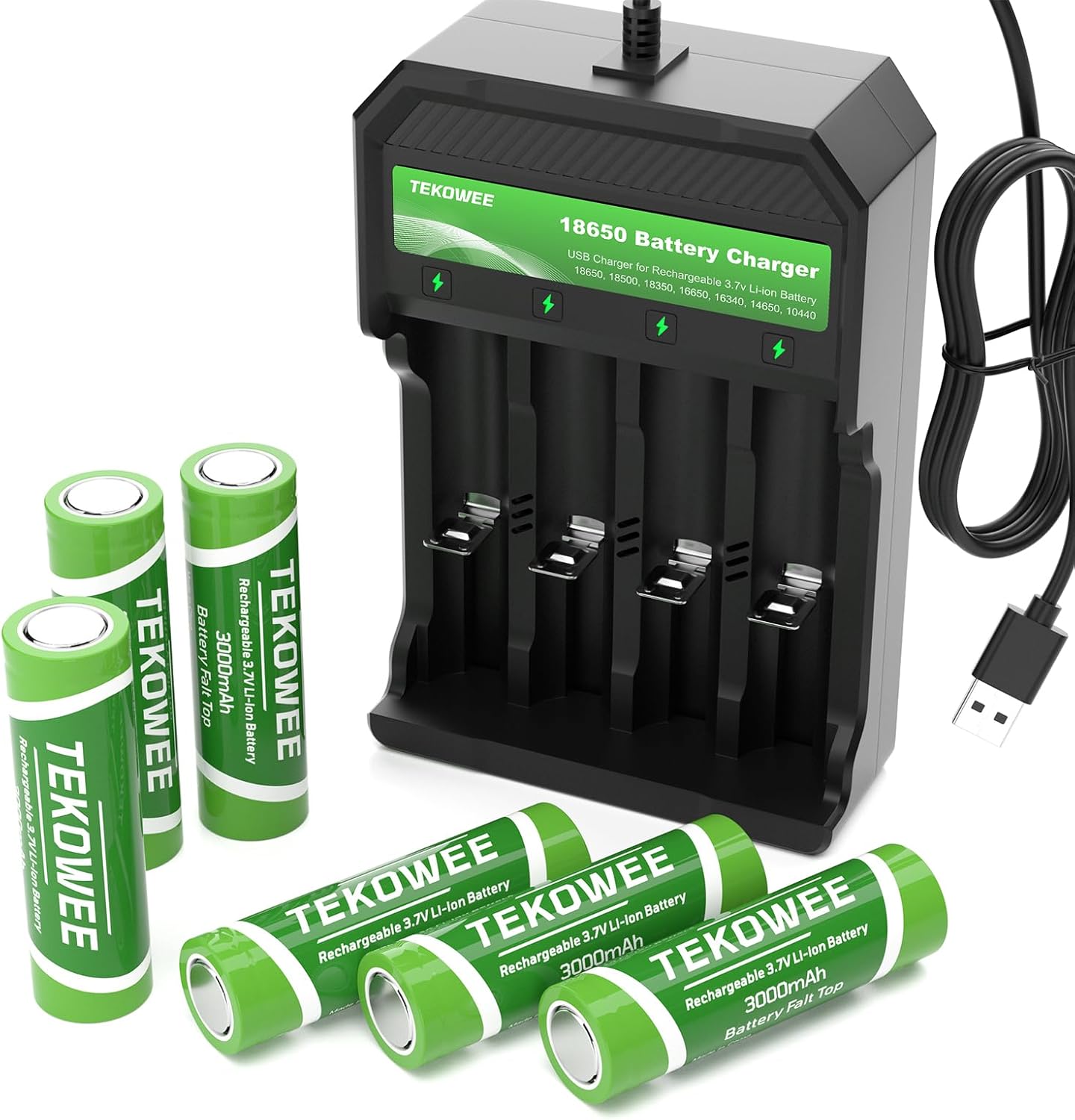 Universal 18650 Battery Charger Flat Top Set, 6 Pack for Headlamps, Flashlights, Small Fans & Outdoor Garden Lights