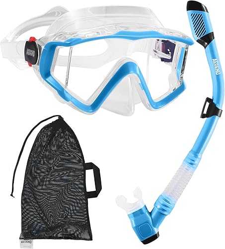 Miniatura 51 de Aegend - Equipo de esnórquel para adultos, jóvenes y niños, juego de esnórquel seco con vista panorámica, tecnología mejorada anti-fuga y anti-vaho,