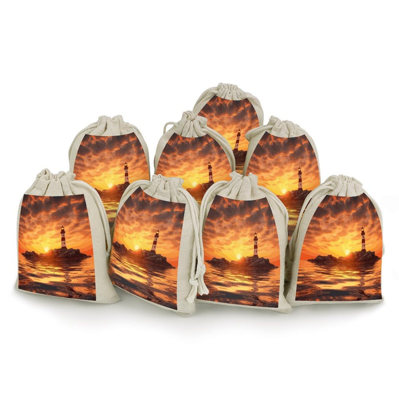Adfgyerh Style Sea Lighthouse In Sunset Bags With Drawstring Reusable,Jewelry Bags 4.9 X 6.7 Inch, Set Of 8,Gift Bags For Party Wedding Storage Home Supplies