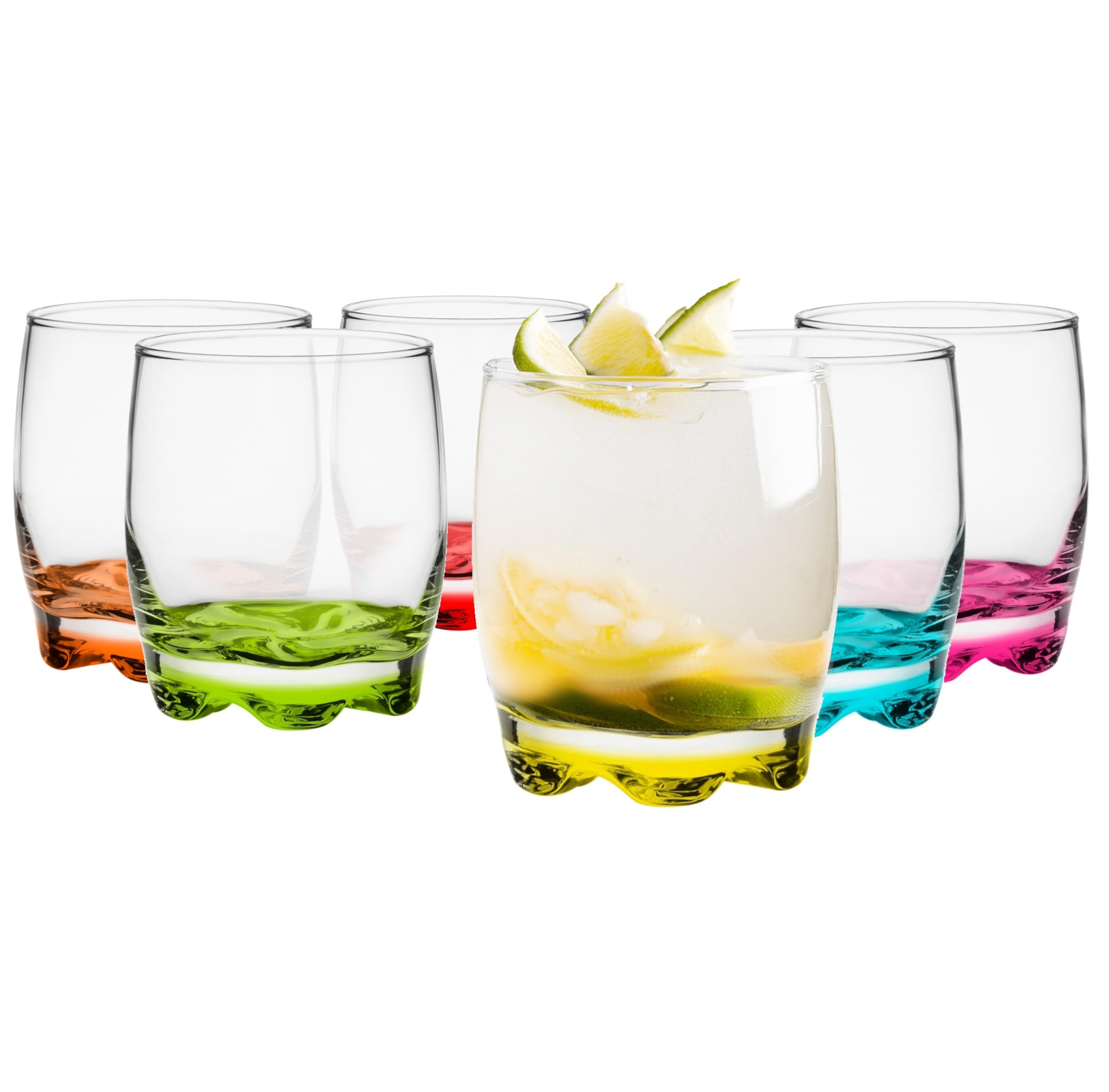 Glasmark KROSNO, 250ml, Zestaw 6 szt., Szklanki do picia z kolorowym dnem, Longdrink, Woda, Sok, Idealne do domu, restauracji, wysokie połysk