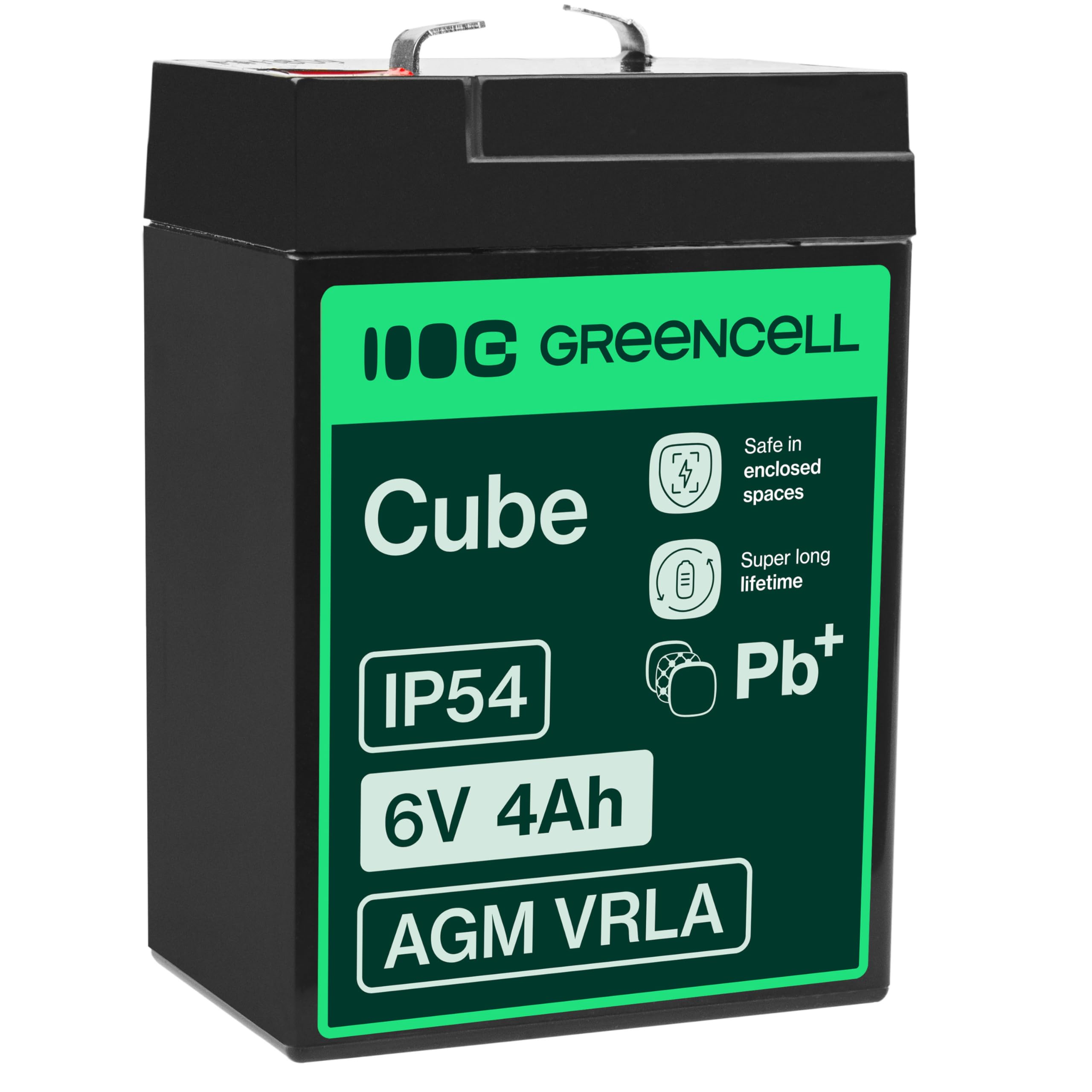 GreenCell Batteria AGM 6V 4h al Piombo Accumulatore Sigillata VRLA Senza Manutezione Ricaricabile Batterie di Ricambio Ermetica Giocattoli Bambini UPS Bilancia Recinzione Allarme, 4Ah