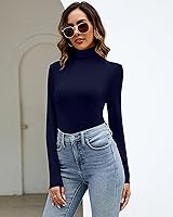 Vista 7 de Paquete de 2 camisas de cuello alto para mujer, manga larga, cuello alto, ajustadas, suaves, elásticas, térmicas, básicas, sin botones