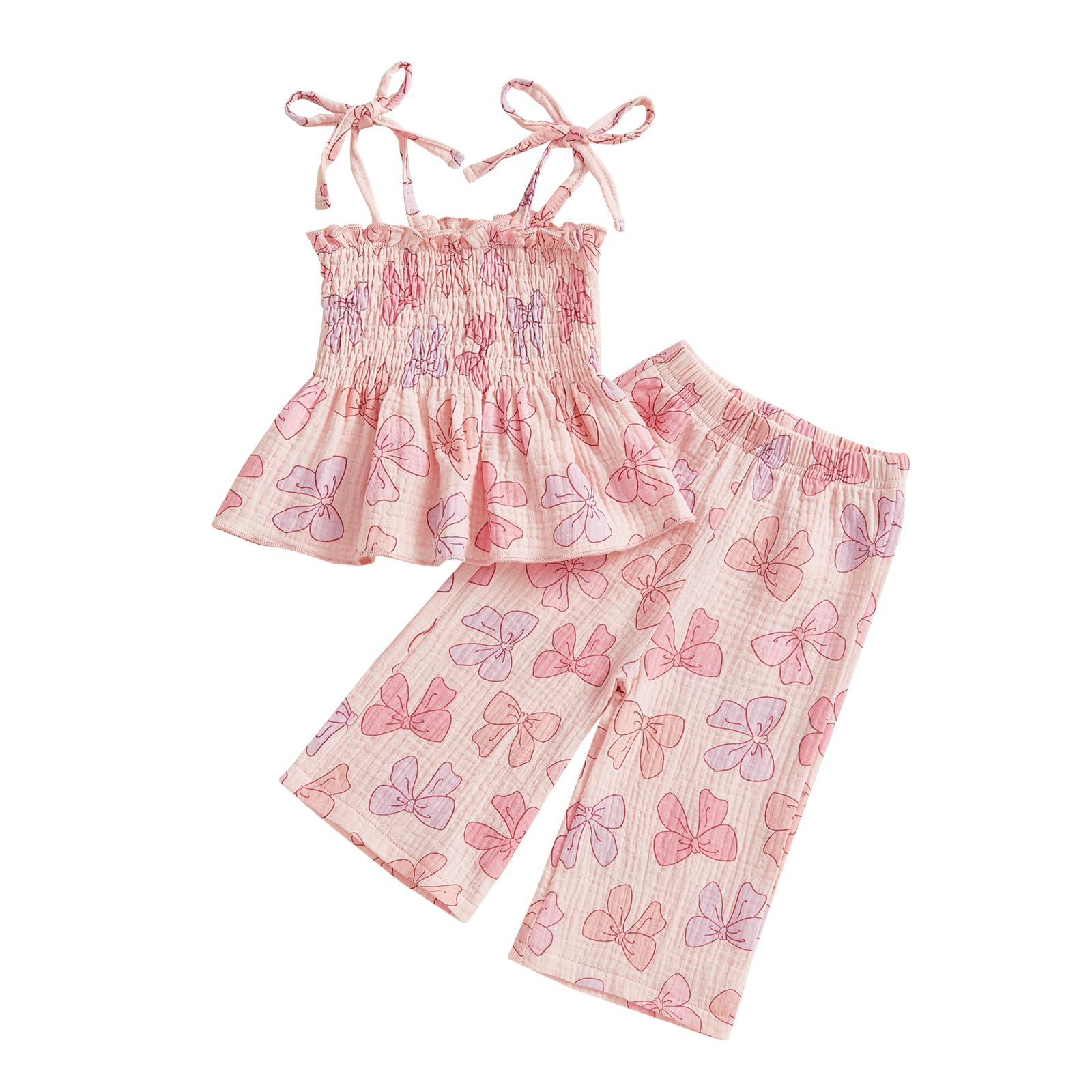 Partclots Little Kids Girl Summer Outfit Sleeveless Tied Flower Print Cami Tank Tops Elastic Pants Toddler 2Pcs Clothes Set