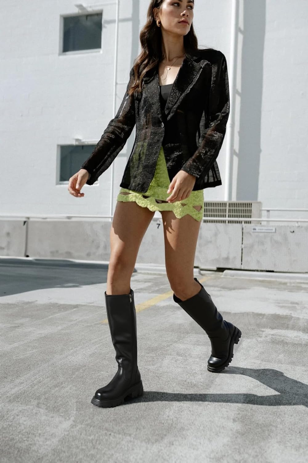 CouieCuies Knee High Boots for Women Platform Chunky Heel Tall Boots Round Toe Boot Womens Fall Winter Lug Sole Side Zipper Fashion Dress Boot - Image 3