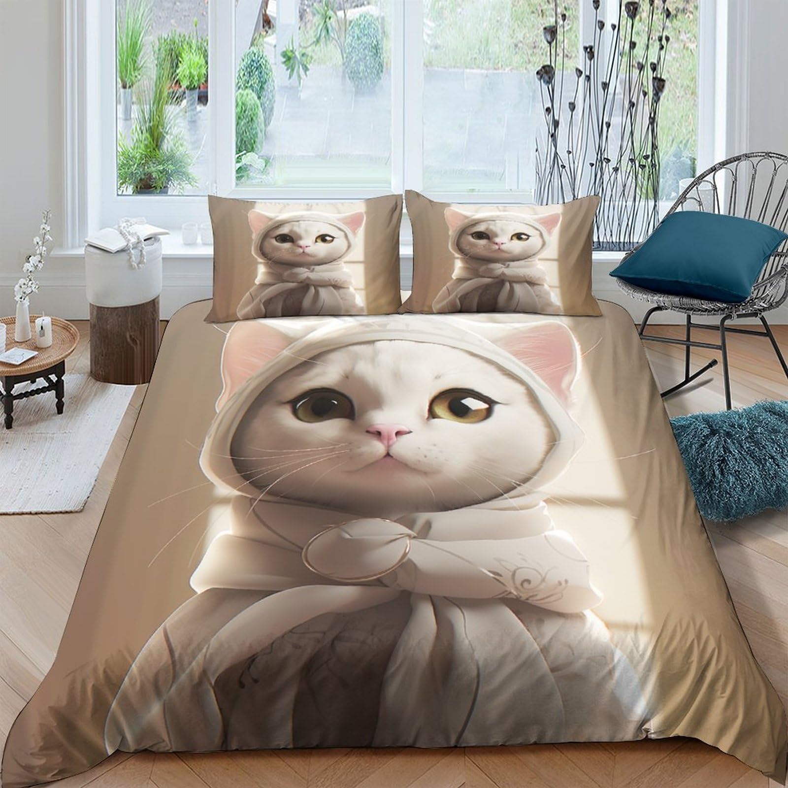 Parure de lit chat américain 3 pièces en microfibre supérieure avec taies zippées