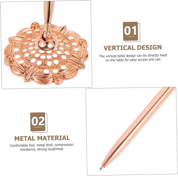 EXCEART Signature Desk Pen Set 2Pcs Metal Ballpoint Pens with Stand 7.87 Inch for Bank Hotel Counter Business Use