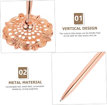 EXCEART Signature Desk Pen Set 2Pcs Metal Ballpoint Pens with Stand 7.87 Inch for Bank Hotel Counter Business Use