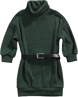 Toddler Baby Girl Outfits Turtleneck Knit Sweater Dress Kids Solid Ribbed Long Sleeve Dresses Belt Fall Clothes