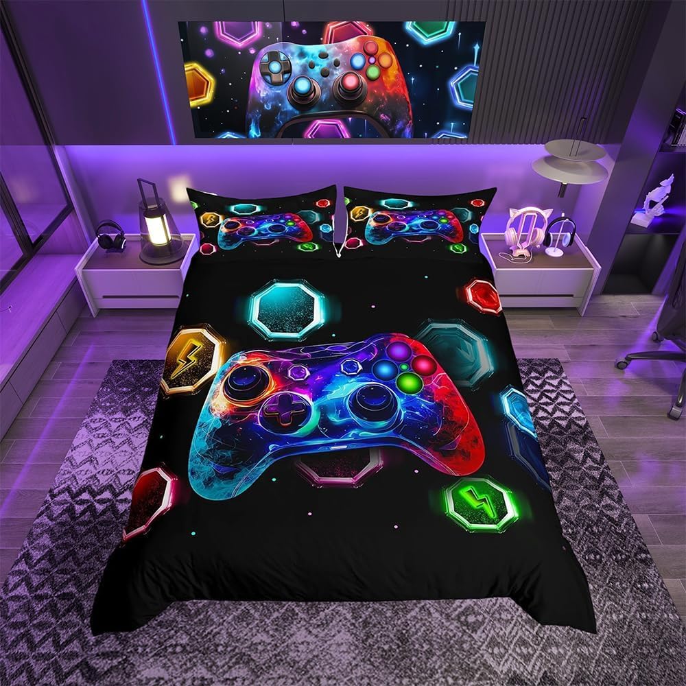Loussiesd Kids Gamer Comforter Cover Junior/Cot Bed Game Console Bedding Set Boys Girls Space Universe Gaming Duvet Cover Gamepad Teens Bedroom Decor โ image 1