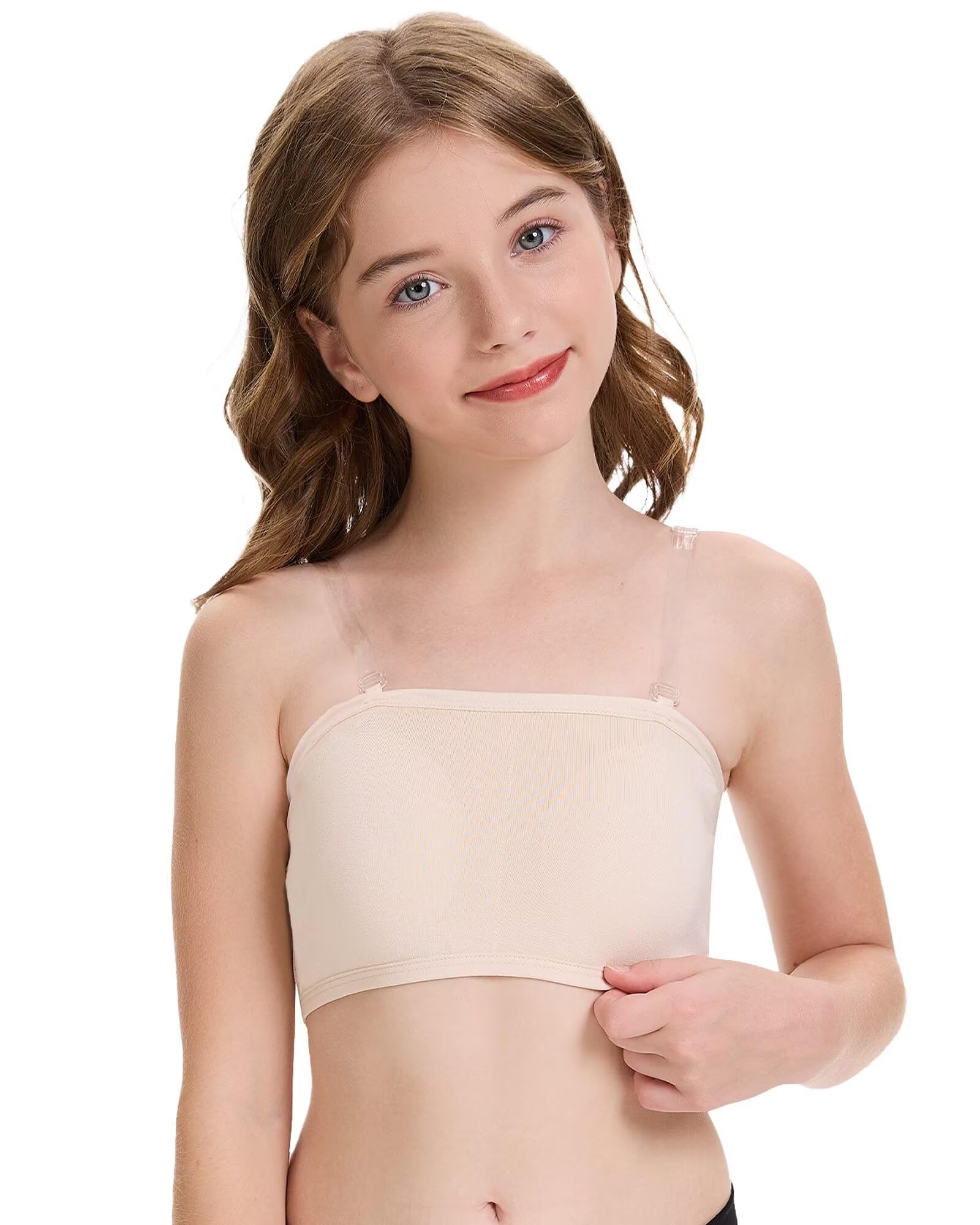 Sujetador de Baile para Niñas, Sujetador de Ballet sin Costuras con Tirantes Ajustables Transparentes Nude XL