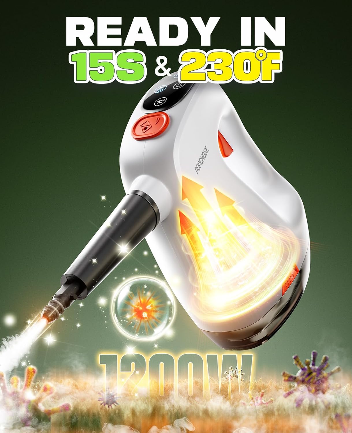 POPCHOSE Steam Cleaner with Detergent Dispenser, 15s Heat-Up Handheld Steam Cleaner for Home, 500ml Removable Water Tank, Lightweight Portable Steamer for Cleaning Grout, Windows, Kitchen, Easy Refill