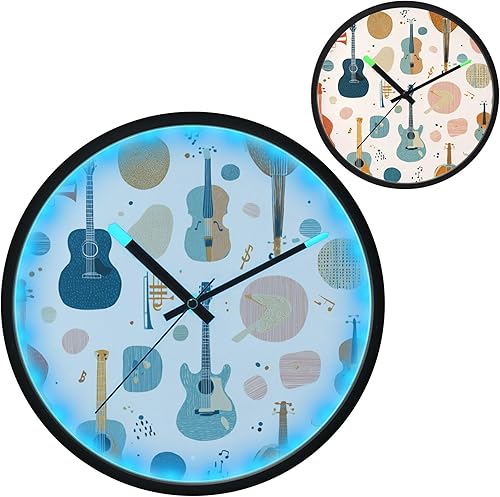 Miniatura 2 de Music Retro 12 Inch Analog Wall Clocks Battery-Operated with Led Lights for Living Room Bedroom Kitchen Office Decor, Battery Not Included