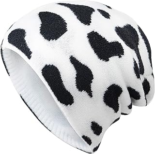 Taidor Knit Beanie Soft Skull Cap Winter Hats Cow Print Beanie Knitted Soft Warm Slouchy Skull Ski Cap
