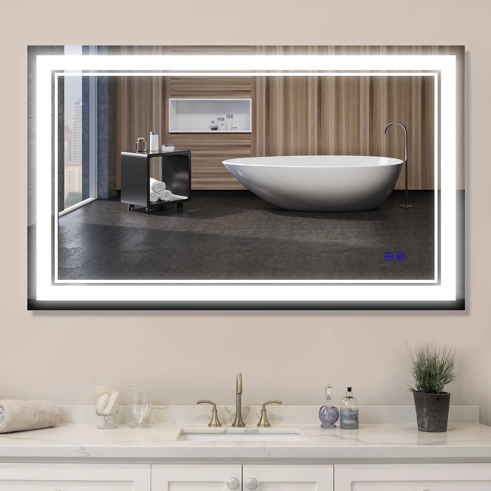 40"x24" LED Bathroom Mirror – Front Lighted Vanity Makeup Mirror, 3-Color Stepless Dimmable, Anti-Fog, CRI 95+, Memory Function, Large Smart Mirror for Wall