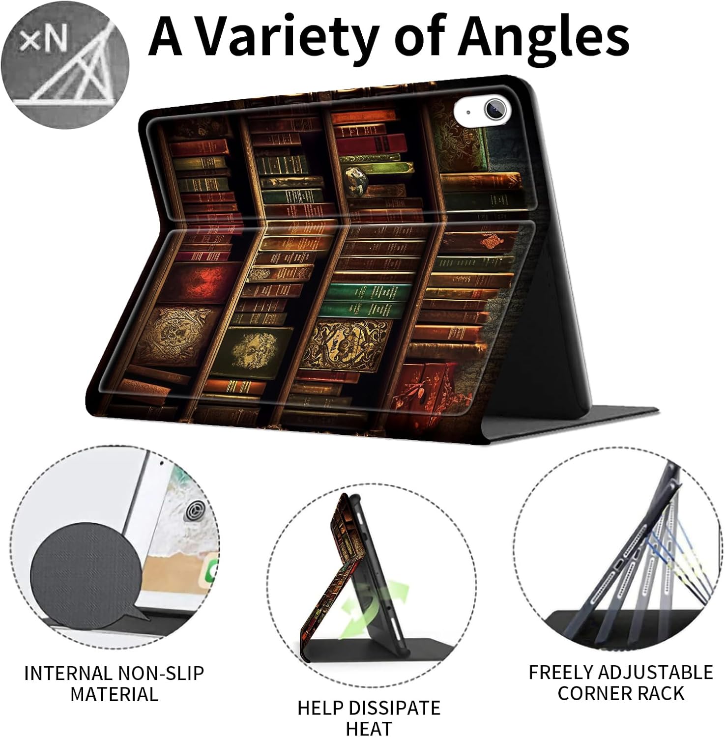 Case for iPad (A16) 11th 11" 2025/10th Generation 10.9" 2022,Slim Smart PU Leather Adjustable Stand Protective Cover with Auto Wake/Sleep,Vintage Bookshelf