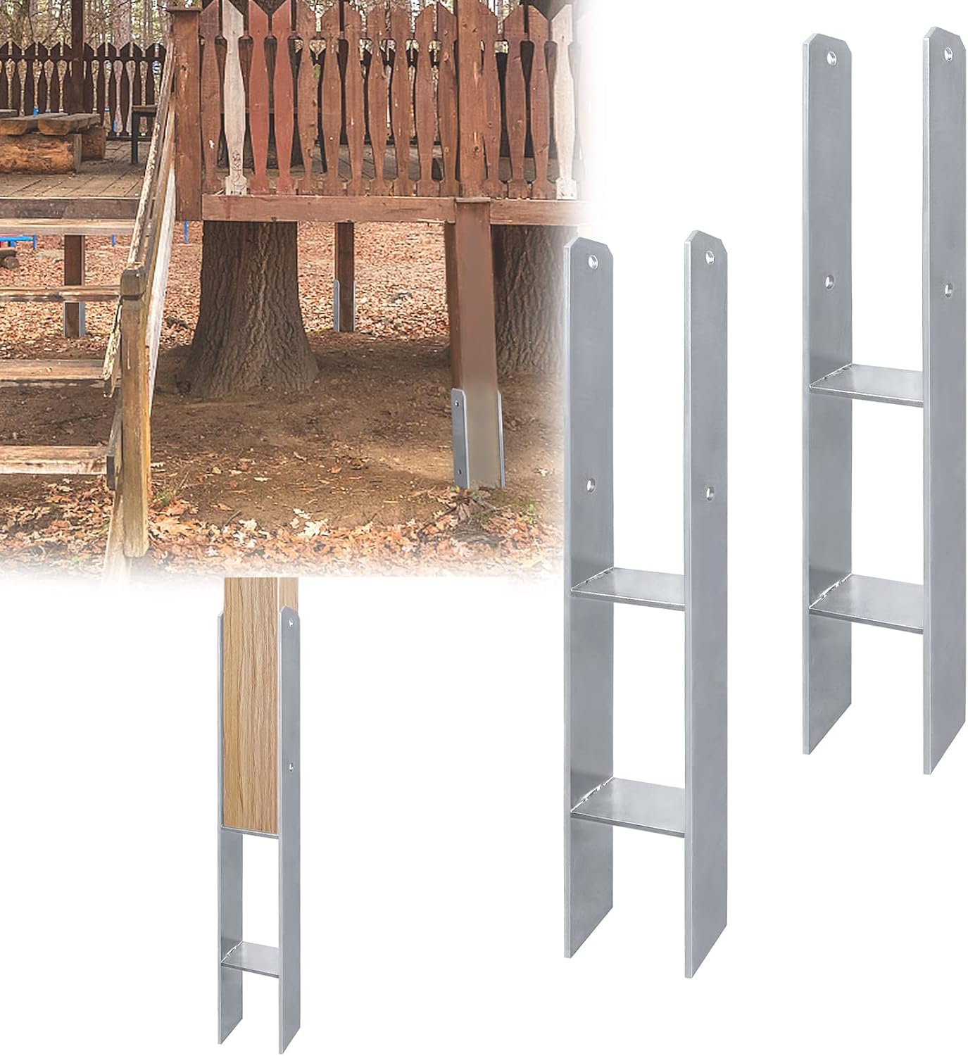 H Anchor - 6 ancoraggi per pali zincati a caldo, ancoraggio a terra, spessore del materiale 5 mm, per pali (121 x 600 mm)