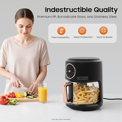 Miniatura 5 de Freidora aireada, freidora de aire de vidrio de 3.81 cuartos de galón de 1200 W, funciones 8 en 1, visible de 360, pantalla digital, apta para