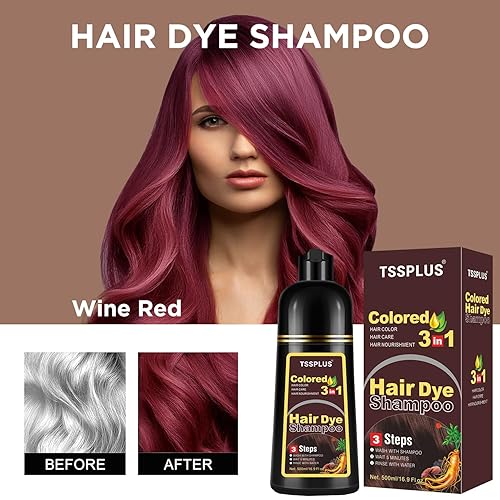 Miniatura 8 de TSSPLUS Champú instantáneo de color para el cabello, champú de tinte de cabello rojo vino para mujeres y hombres, 3 en 1, champú para colorear con