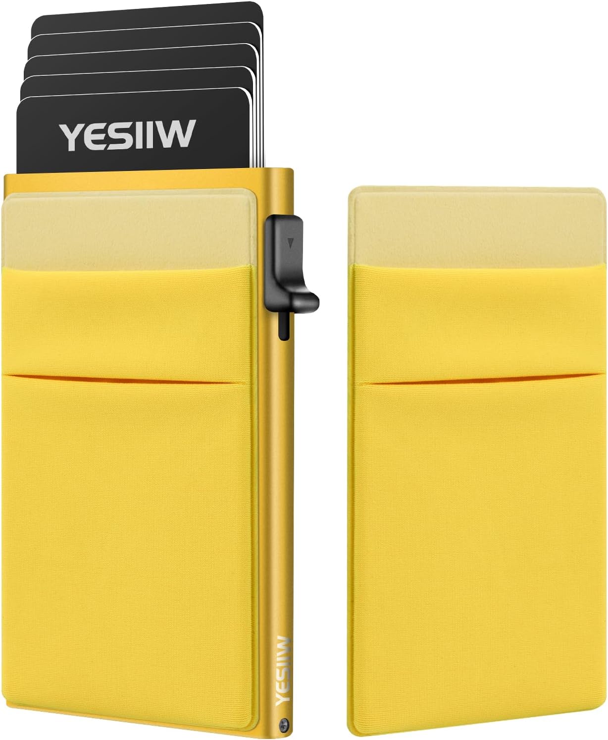 YESIIW Mens and Womens Wallet Card Holder: Pop Up Aluminum Case, Gold Wallets for men, Smart, RFID Blocking, Slim, Minimalist, Front Pocket - 8-10 Capacity | Metal Card Case | Cash Slot Champagne Gold