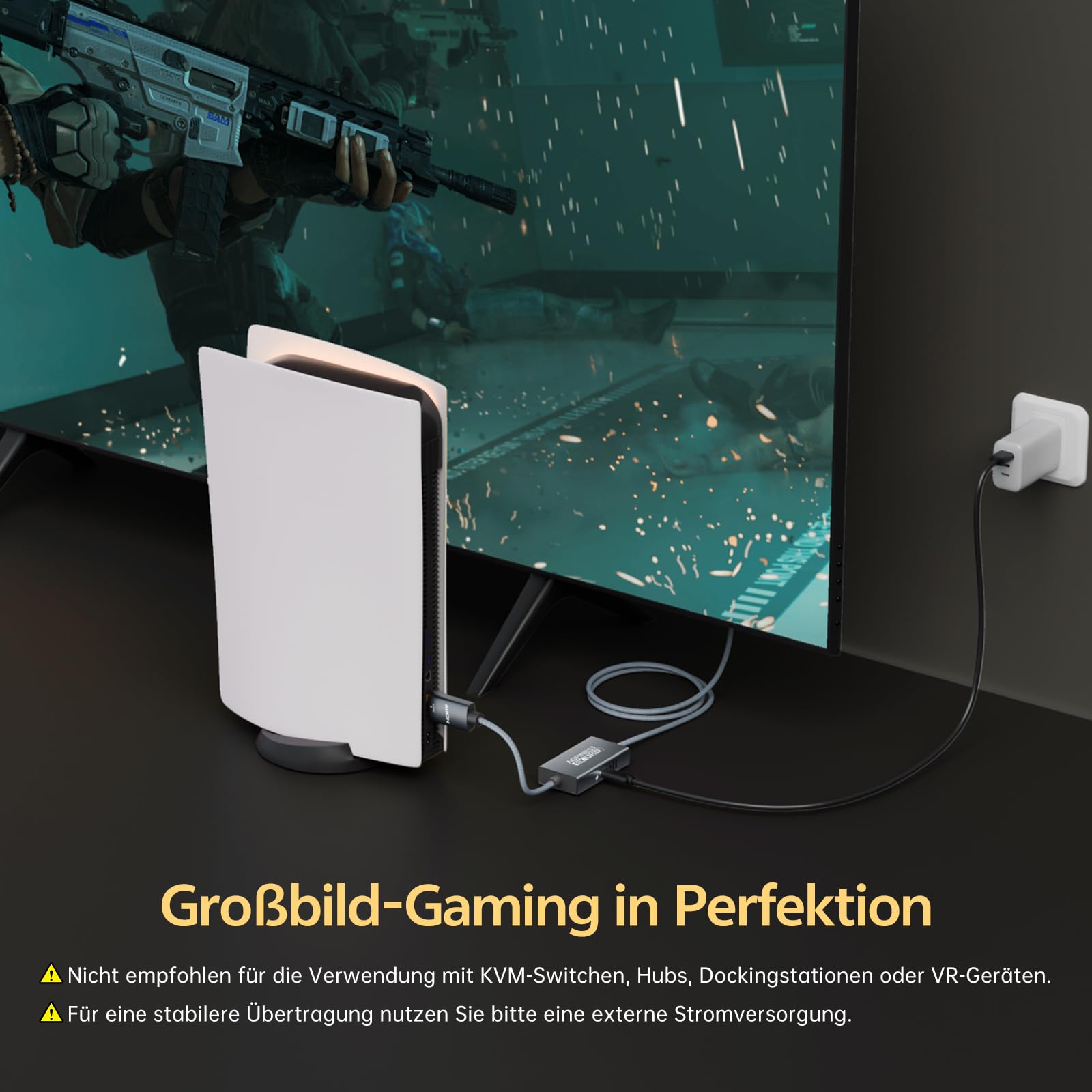 Aktives HDMI auf DisplayPort Kabel 2M - 8K@60Hz 4K@120 2K@240Hz, Unidirektional Von HDMI 2.1 Quelle zu DP1.4 Monitor, Unterstützt HDR VRR 10Bit, Kompatibel mit PS5 Xbox Swith Dock PC Laptop zu Monitor