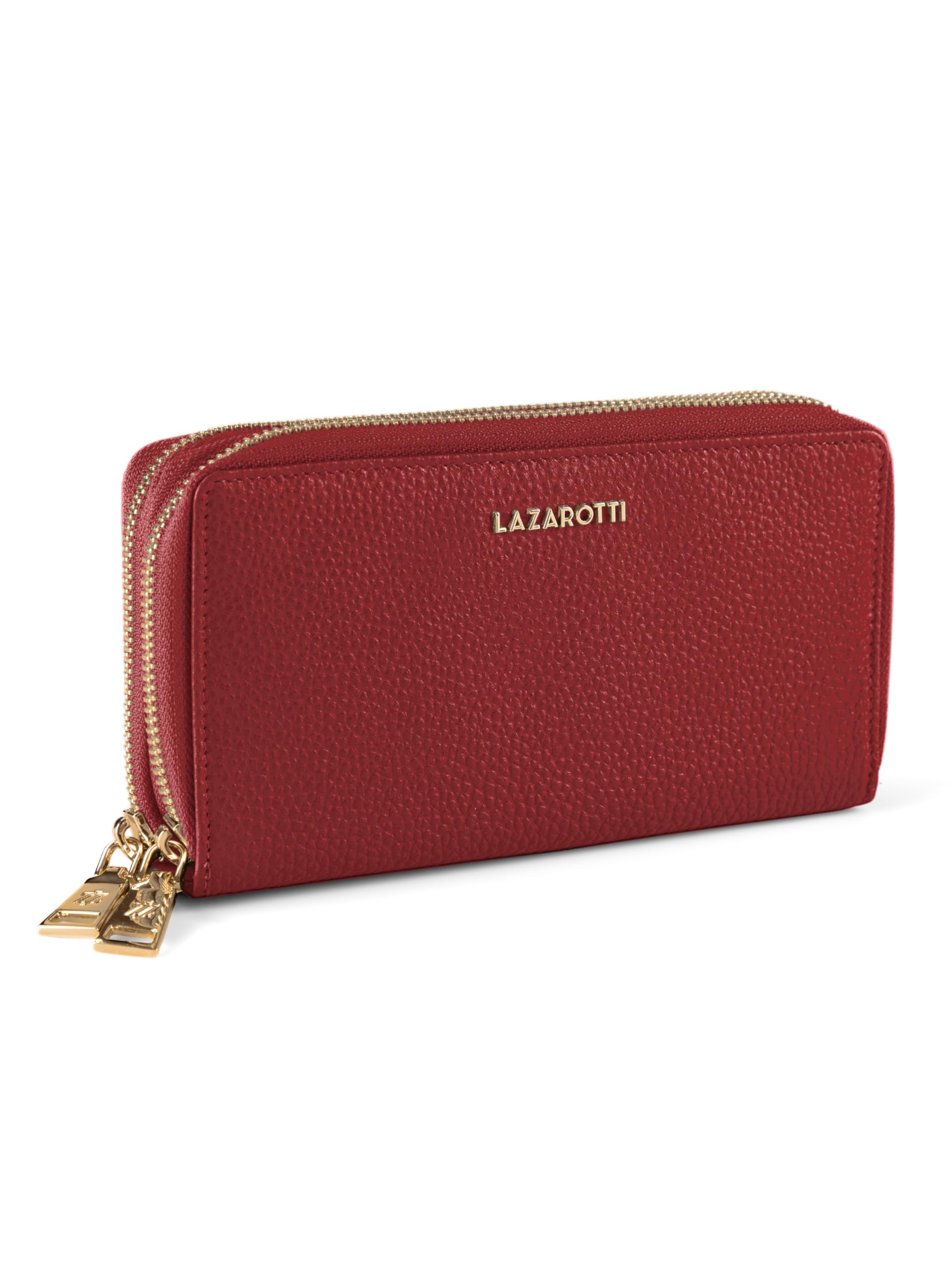 Lazarotti Bologna XL Portafoglio da donna in pelle | 2 grandi scomparti con cerniera, 20 scomparti per carte di credito, portamonete, protezione RFID | 20 x 4 x 11 cm, rosso, taglia unica, Classico