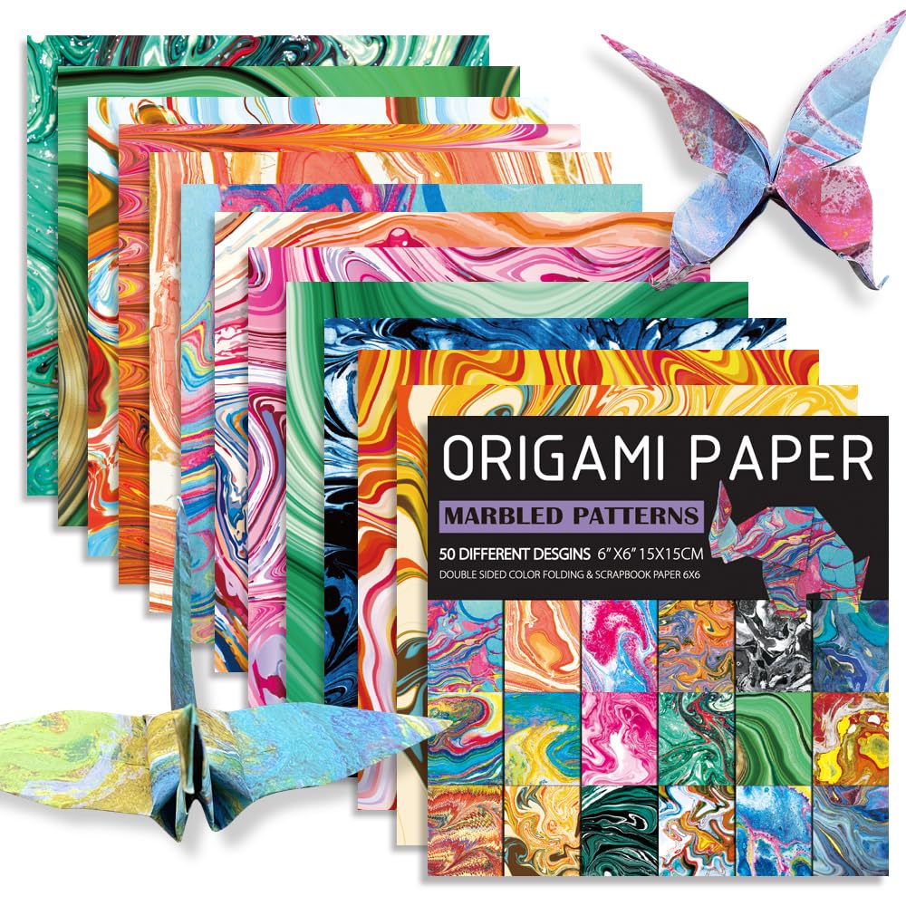 Square Origami Paper 6x6 Double Sided 50 Sheets 50 Colors 70GSM Origami Kit Japanese Chiyo Easy Fold Arts Crafts DIY Handwork Beginner Rock Color