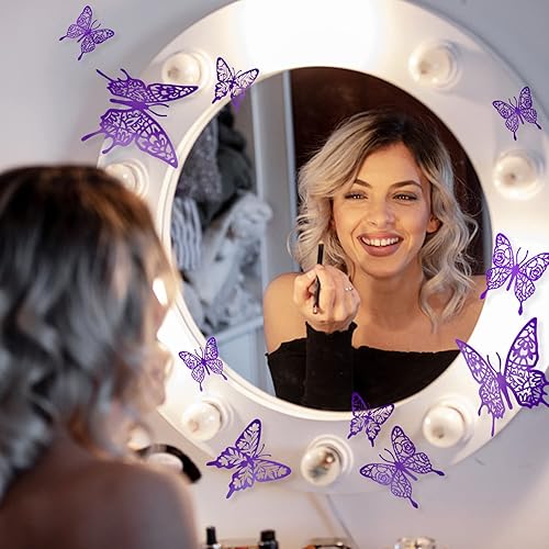 Miniatura 6 de Calcomanías de mariposa moradas 48 unidades 4 estilos 3 tamaños decoraciones de mariposa de mariposa decoraciones de pastel de fiesta de mariposa