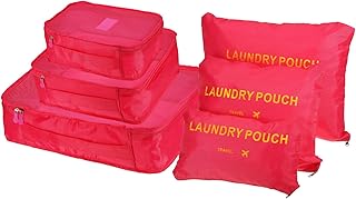 شنط تعبئة مكعبة من باتيكيل، مجموعة من 6 شنط منظمة للامتعة، شنط ضغط للسفر، شنط تخزين للسفر، عبوات فرز الملابس، احمر وردي، مادة صناعية