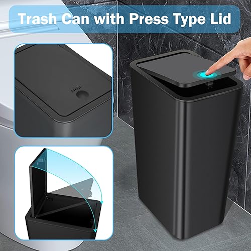 Miniatura 3 de SHPMXUPW Paquete de 3 cubos de basura pequeños para baño con tapa, papelera delgada de 10 litros2.6 galones con tapa desplegable para dormitorio,