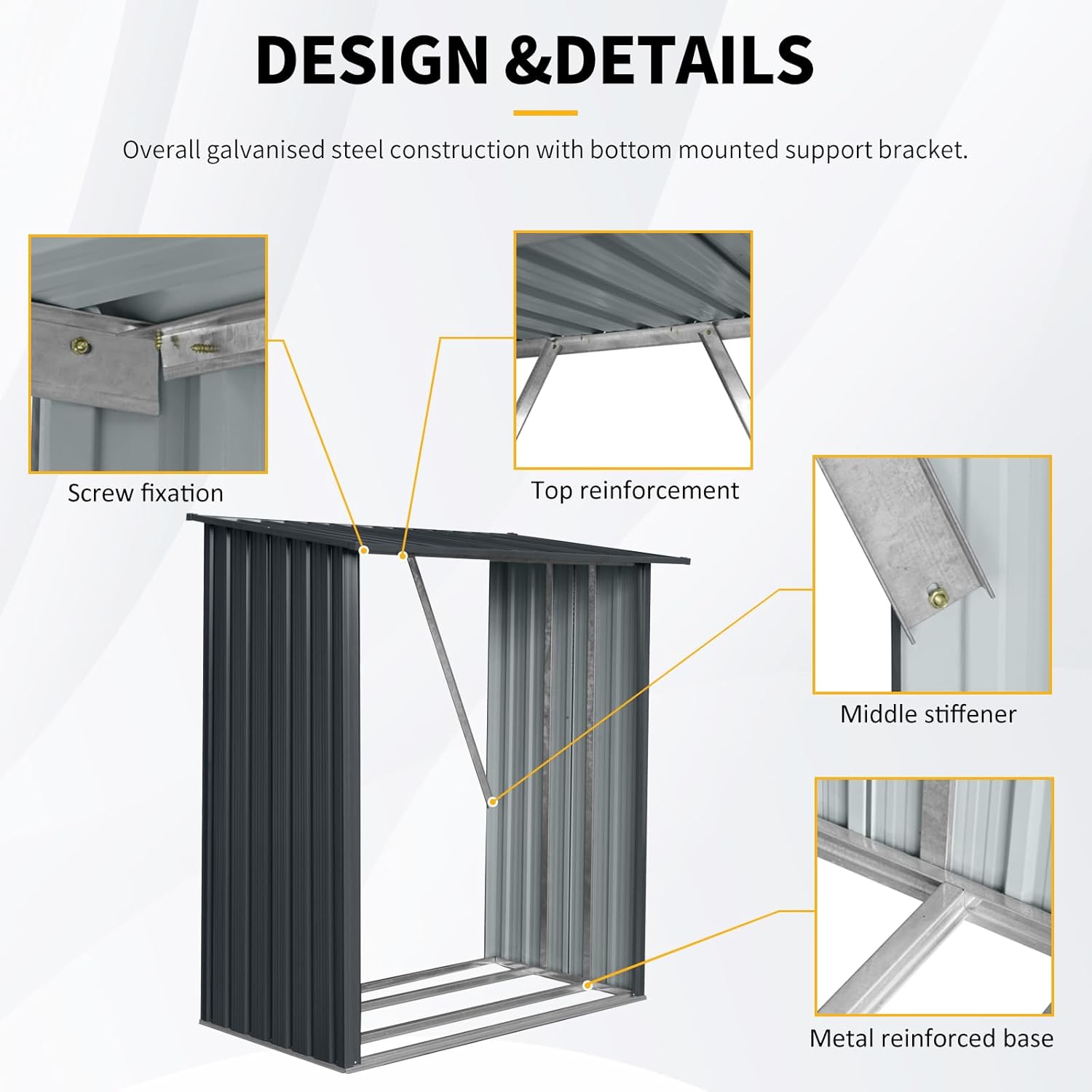 Outdoor Steel Firewood Rack, 3ft x 5ft Weather Resistant Open Wood Shed with Sloped Roof for Firewood, Pellet, or Lumber Storage, Black