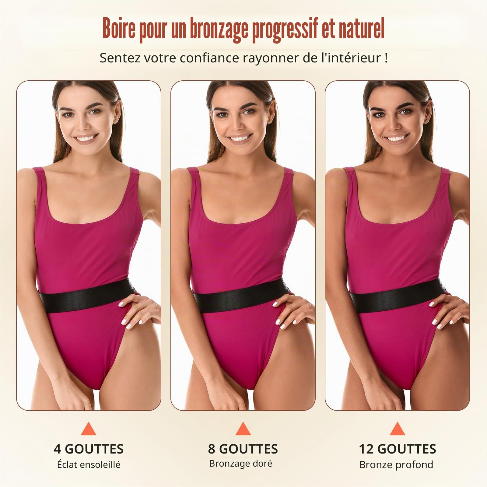 Gouttes de bronzage sans soleil à boire, gouttes de bronzage sans soleil, boisson orale hydratante bronzante pour le visage et le corps, lueur ensoleillée pour toutes les peaux
