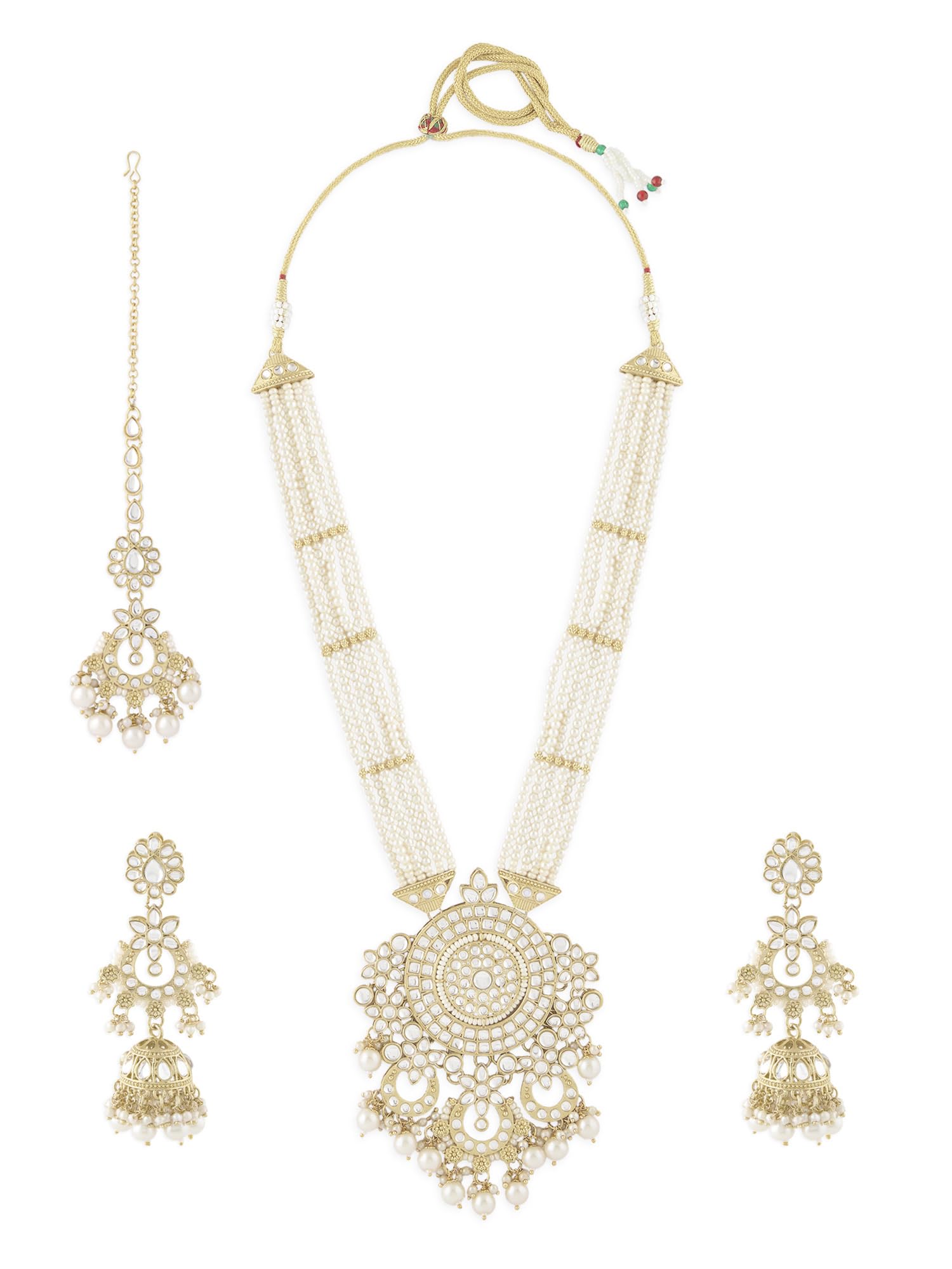 ZAVERI PEARLS Gold Tone Kundan Multistrand Beaded Long Bridal Necklace Earring Maangtikka Set For Women-ZPFK18017 (B0D2CHQ677) Amazon Price History, Amazon Price Tracker