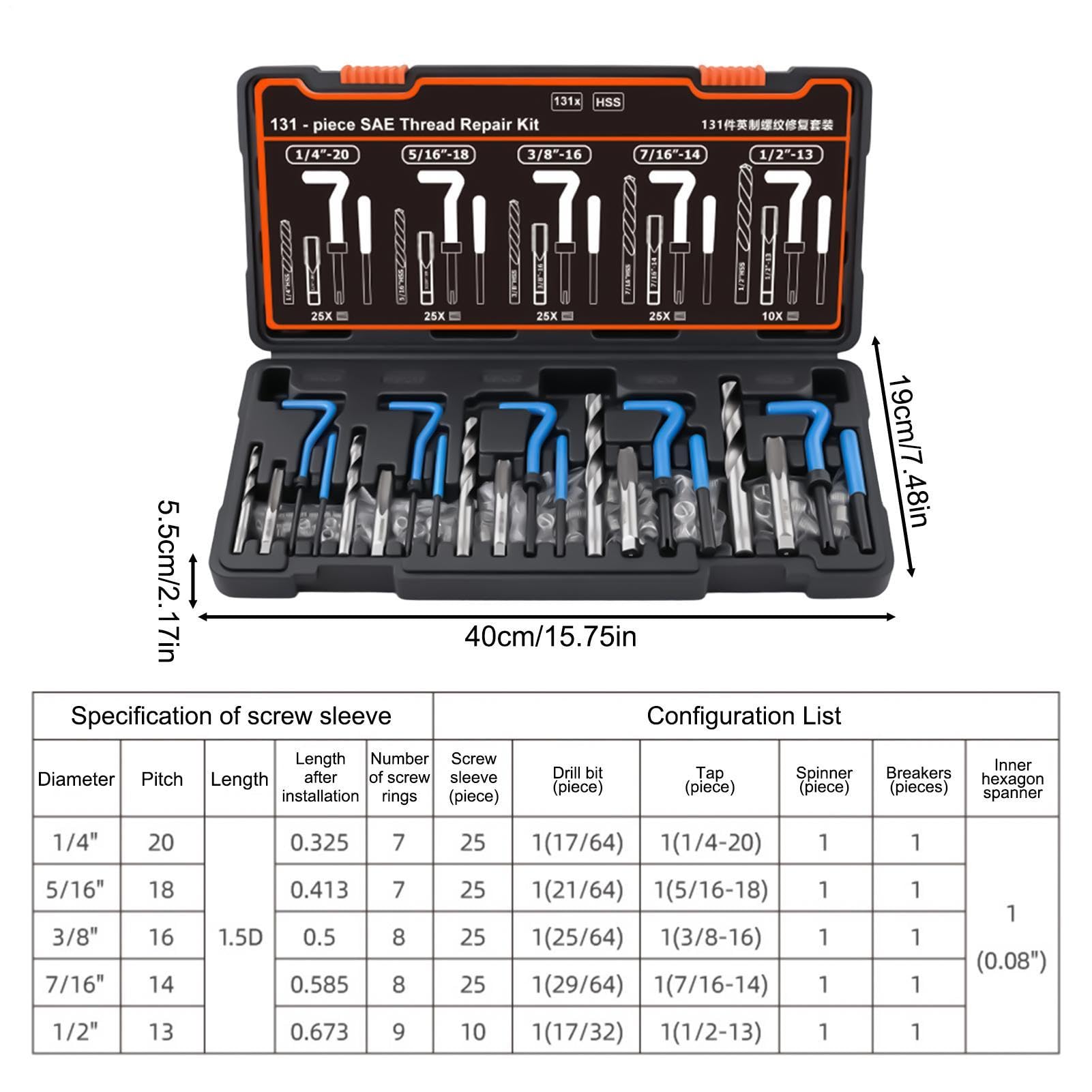 Kit Ripristino Filettature Utensili a Mano Autofilettanti in Acciaio