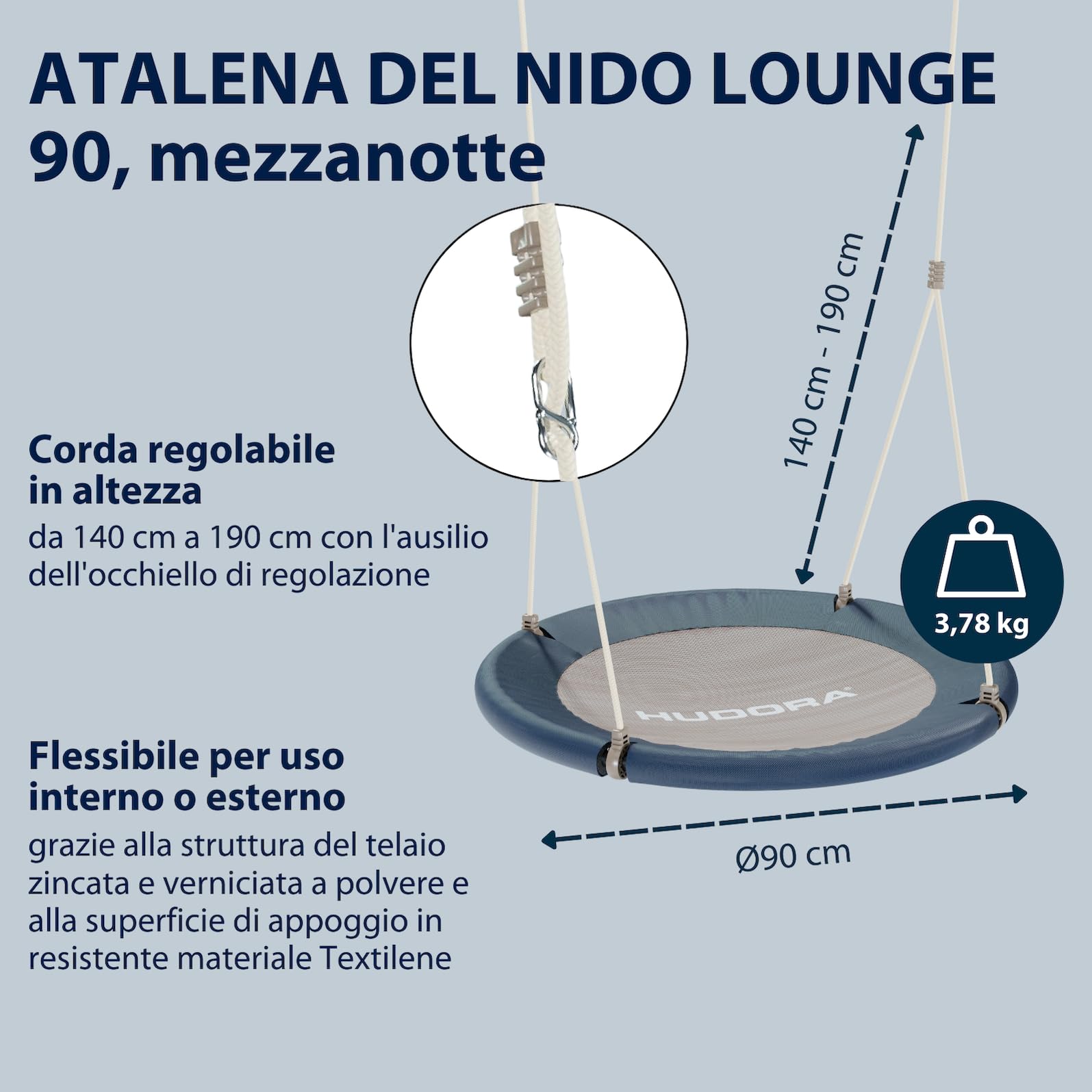 HUDORA Altalena Nido Lounge Regolabile in Altezza - Altalena Fino a 150kg - Seduta Chiusa - Per Famiglia, Interni ed Esterni