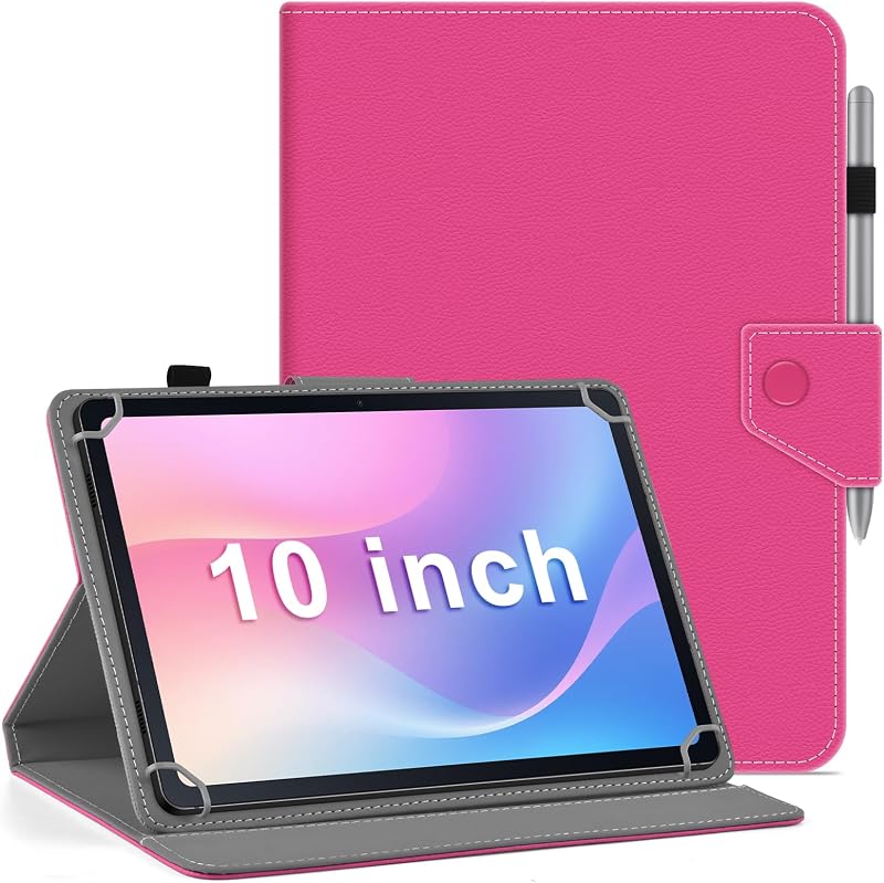 DETUOSI Universal 10.1 inch Tablet Case,10 inch Tablet Cover, | Magnetic Closure Portable Protective Folio Leather Shell Case for All Kinds of 9.6-10.6 inch Tablet,Rose