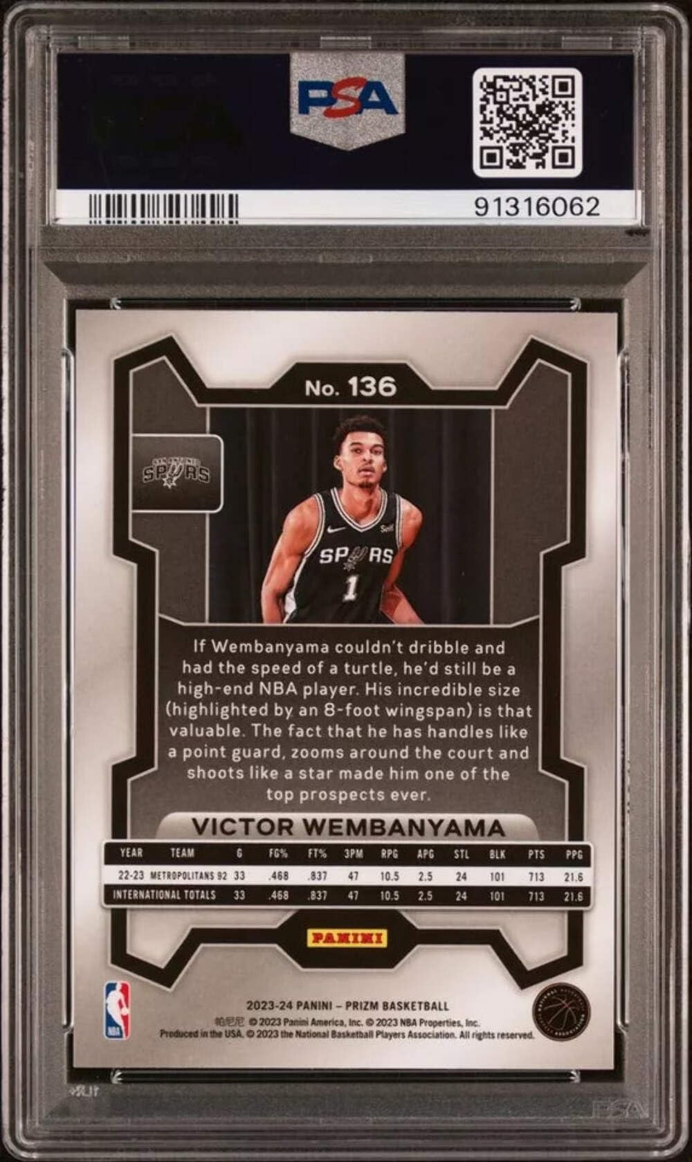 Amazon.com: Graded 2023 Panini Prizm Victor Wembanyama #136 Rookie