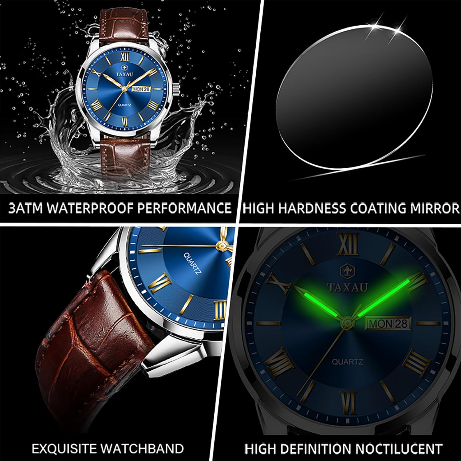 Leather Watches for Men Casual Men's Waterproof Watch Luxury Dress Men Watch Classic Stainless Steel Analog Quartz Mens Wrist Watches with Date Luminous Large Face - Image 5